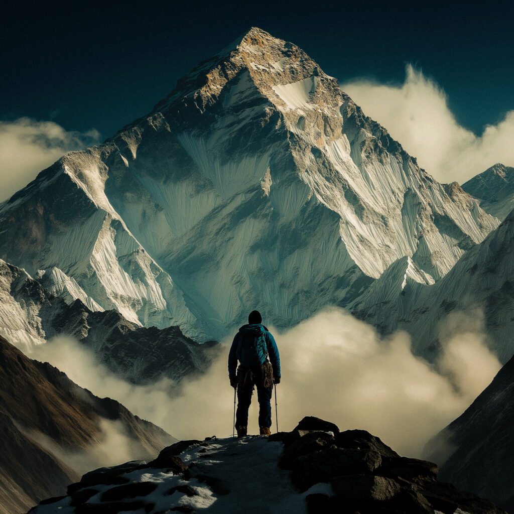 man at the base of Mount Everest about the climb his way to the top